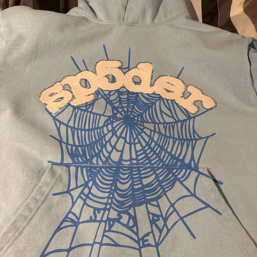 Blue Hoodie with Spider Web Design